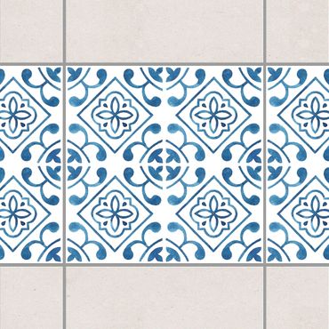 Fliesen Bordüre - Blau Weiß Muster Serie No.2 1:1 Quadrat 10cm x 10cm - Fliesenaufkleber