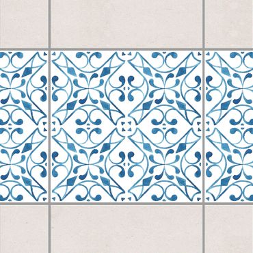 Fliesen Bordüre - Blau Weiß Muster Serie No.3 1:1 Quadrat 10cm x 10cm - Fliesenaufkleber