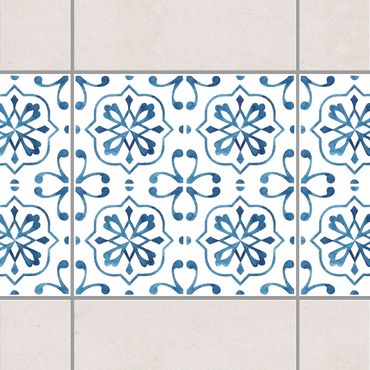 Fliesen Bordüre - Blau Weiß Muster Serie No.4 1:1 Quadrat 10cm x 10cm - Fliesenaufkleber