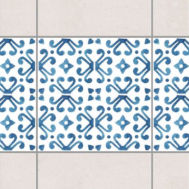 Fliesen Bordüre - Blau Weiß Muster Serie No.7 1:1 Quadrat 10cm x 10cm - Fliesenaufkleber