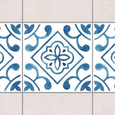 Fliesen Bordüre - Muster Blau Weiß Serie No.2 1:1 Quadrat 10cm x 10cm - Fliesenaufkleber