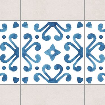 Fliesen Bordüre - Muster Blau Weiß Serie No.7 1:1 Quadrat 10cm x 10cm - Fliesenaufkleber