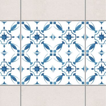 Fliesen Bordüre - Blau Weiß Muster Serie No.1 1:1 Quadrat 15cm x 15cm - Fliesenaufkleber