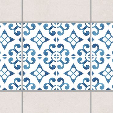 Fliesen Bordüre - Blau Weiß Muster Serie No.5 1:1 Quadrat 15cm x 15cm - Fliesenaufkleber