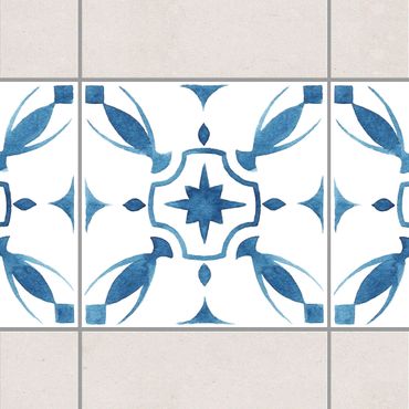 Fliesen Bordüre - Muster Blau Weiß Serie No.1 1:1 Quadrat 15cm x 15cm - Fliesenaufkleber