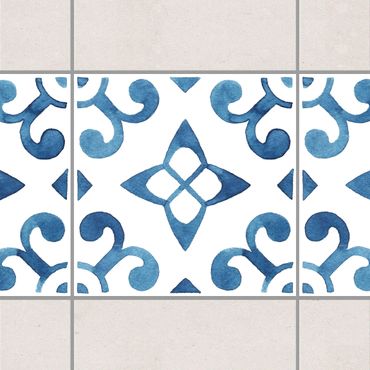 Fliesen Bordüre - Muster Blau Weiß Serie No.5 1:1 Quadrat 15cm x 15cm - Fliesenaufkleber