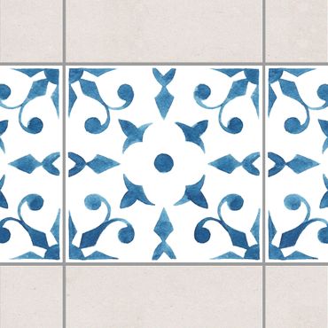 Fliesen Bordüre - Muster Blau Weiß Serie No.6 1:1 Quadrat 15cm x 15cm - Fliesenaufkleber