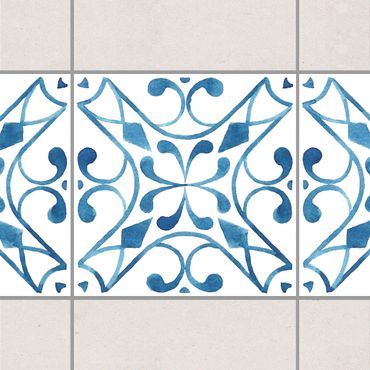 Fliesen Bordüre - Muster Blau Weiß Serie No.3 1:1 Quadrat 20cm x 20cm - Fliesenaufkleber