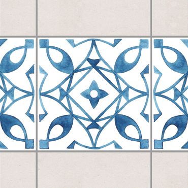 Fliesen Bordüre - Muster Blau Weiß Serie No.8 1:1 Quadrat 20cm x 20cm - Fliesenaufkleber