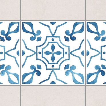 Fliesen Bordüre - Muster Blau Weiß Serie No.9 1:1 Quadrat 20cm x 20cm - Fliesenaufkleber