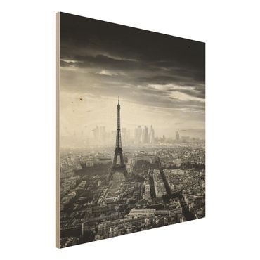 Holzbild - Der Eiffelturm von Oben Schwarz-weiß - Quadrat 1:1