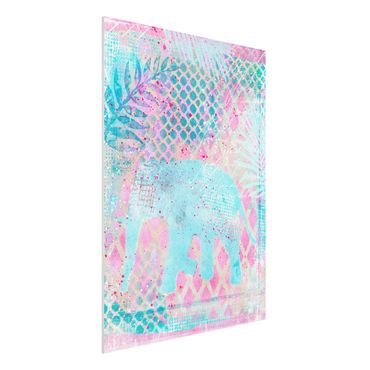 Forex Fine Art Print - Bunte Collage - Elefant in Blau und Rosa - Hochformat 4:3