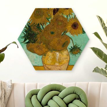 Hexagon Bild Holz - Vincent van Gogh - Vase mit Sonnenblumen