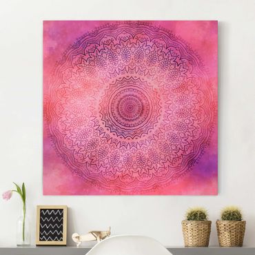 Leinwandbild - Aquarell Mandala Pink Violett - Quadrat 1:1