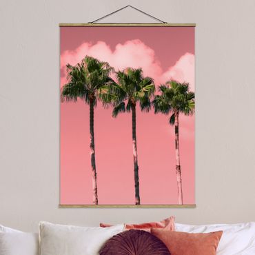 Stoffbild mit Posterleisten - Palmen vor Himmel Rosa - Hochformat 3:4