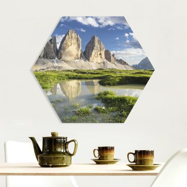Hexagon Bild Forex - Südtiroler Zinnen und Wasserspiegelung