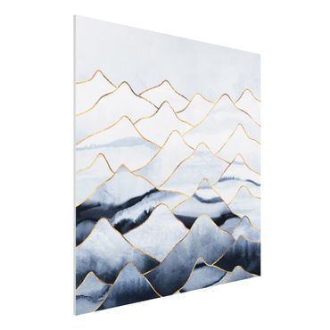 Forex Fine Art Print - Aquarell Berge Weiß Gold - Quadrat 1:1