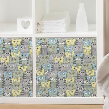 Möbelfolie Kinderzimmer - Muster mit lustigen Eulen blau