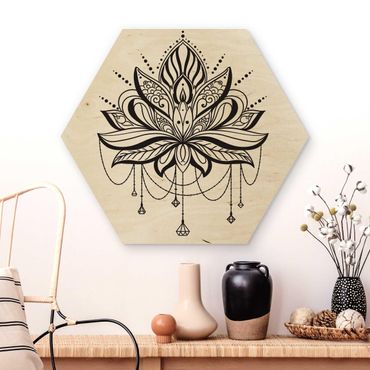 Hexagon Bild Holz - Lotus mit Ketten