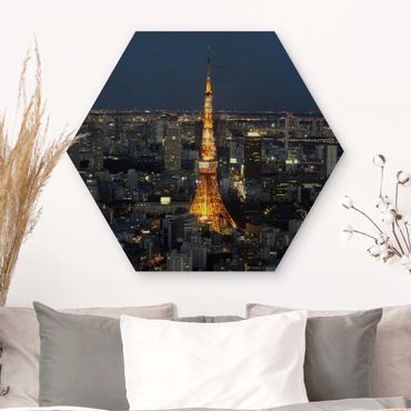Hexagon Bild Holz - Tokyo Tower
