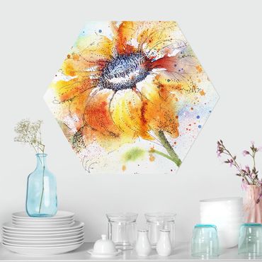 Hexagon Bild Alu-Dibond - Painted Sunflower