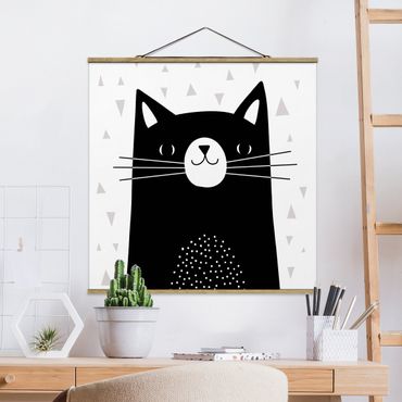 Stoffbild mit Posterleisten - Tierpark mit Mustern - Katze - Quadrat 1:1