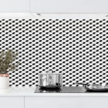 Küchenrückwand - Geometrischer Fliesenmix Würfel Schwarz