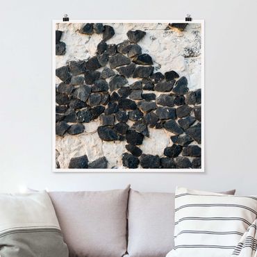 Poster - Mauer mit Schwarzen Steinen - Quadrat 1:1