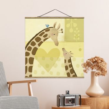 Stoffbild mit Posterleisten - Mama und ich - Giraffen - Quadrat 1:1