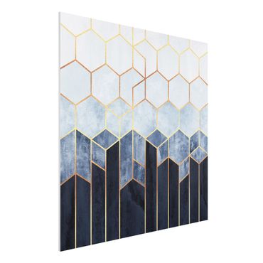 Forex Fine Art Print - Goldene Sechsecke Blau Weiß - Quadrat 1:1