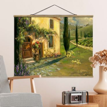 Stoffbild mit Posterleisten - Italienische Landschaft - Zypresse - Querformat 4:3