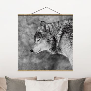 Stoffbild mit Posterleisten - Winter Wolf - Quadrat 1:1