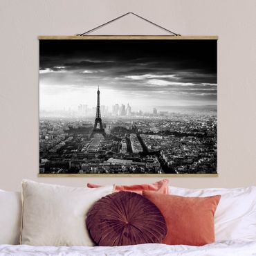 Stoffbild mit Posterleisten - Der Eiffelturm von Oben Schwarz-weiß - Querformat 4:3