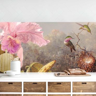 Küchenrückwand - Martin Johnson Heade - Orchidee und drei Kolibris