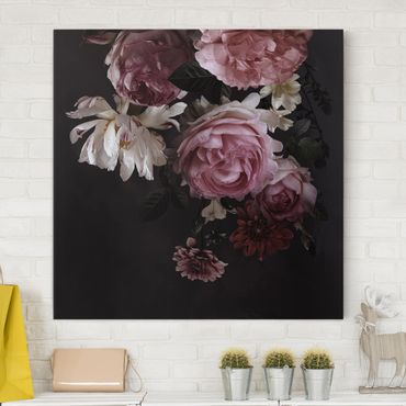 Leinwandbild - Rosa Blumen auf Schwarz - Quadrat 1:1