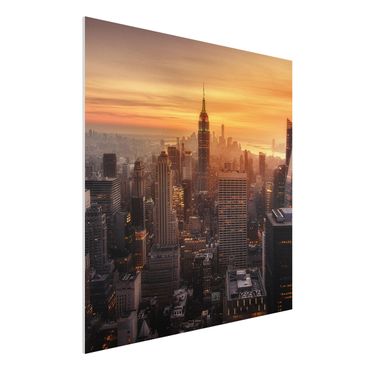 Forex Fine Art Print - Manhattan Skyline Abendstimmung - Quadrat 1:1