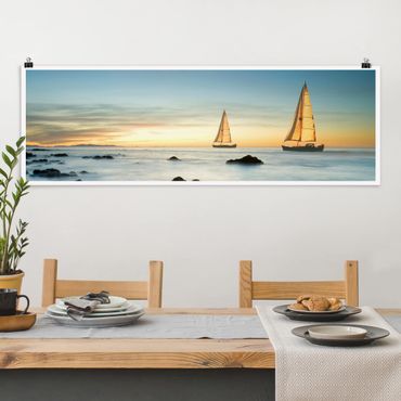 Poster - Segelschiffe im Ozean - Panorama Querformat