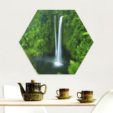 Hexagon Bild Alu-Dibond - Paradiesischer Wasserfall