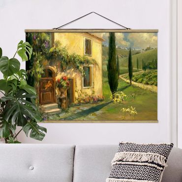 Stoffbild mit Posterleisten - Italienische Landschaft - Zypresse - Querformat 3:2