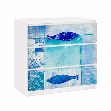 Möbelfolie für IKEA Malm Kommode - Klebefolie Fish in the Blue