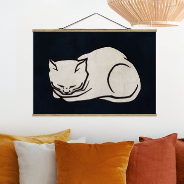 Stoffbild mit Posterleisten - Schlafende Katze Illustration - Querformat 3:2