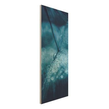 Holzbild - Blaue Pusteblume im Regen - Panel