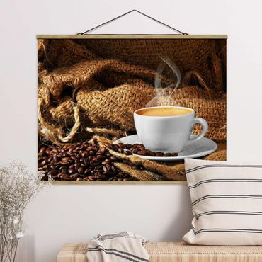 Stoffbild mit Posterleisten - Kaffee am Morgen - Querformat 4:3