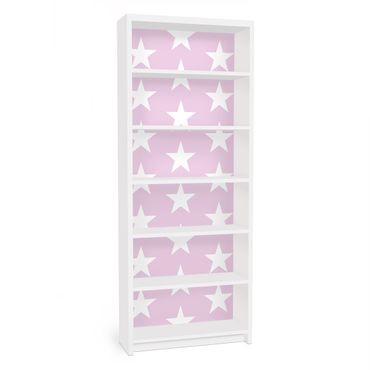 Möbelfolie für IKEA Billy Regal - Klebefolie Weiße Sterne auf Rosa