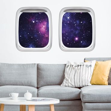 3D Wandtattoo - Doppelfenster Flugzeug Galaxie