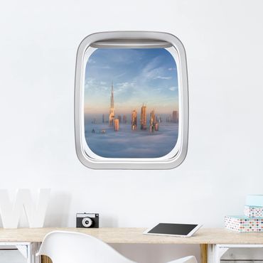 3D Wandtattoo - Fenster Flugzeug Dubai üben den Wolken