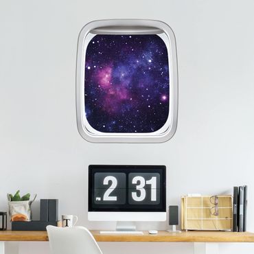 3D Wandtattoo - Fenster Flugzeug Galaxie