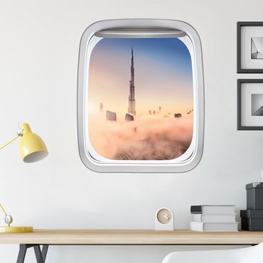 3D Wandtattoo - Fenster Flugzeug Himmlische Skyline von Dubai