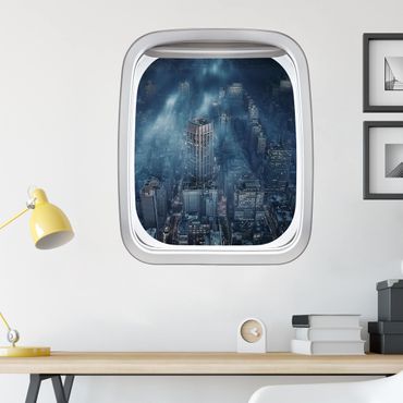 3D Wandtattoo - Fenster Flugzeug Wolken über New York