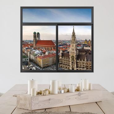 3D Wandtattoo - Fenster Schwarz City of Munich